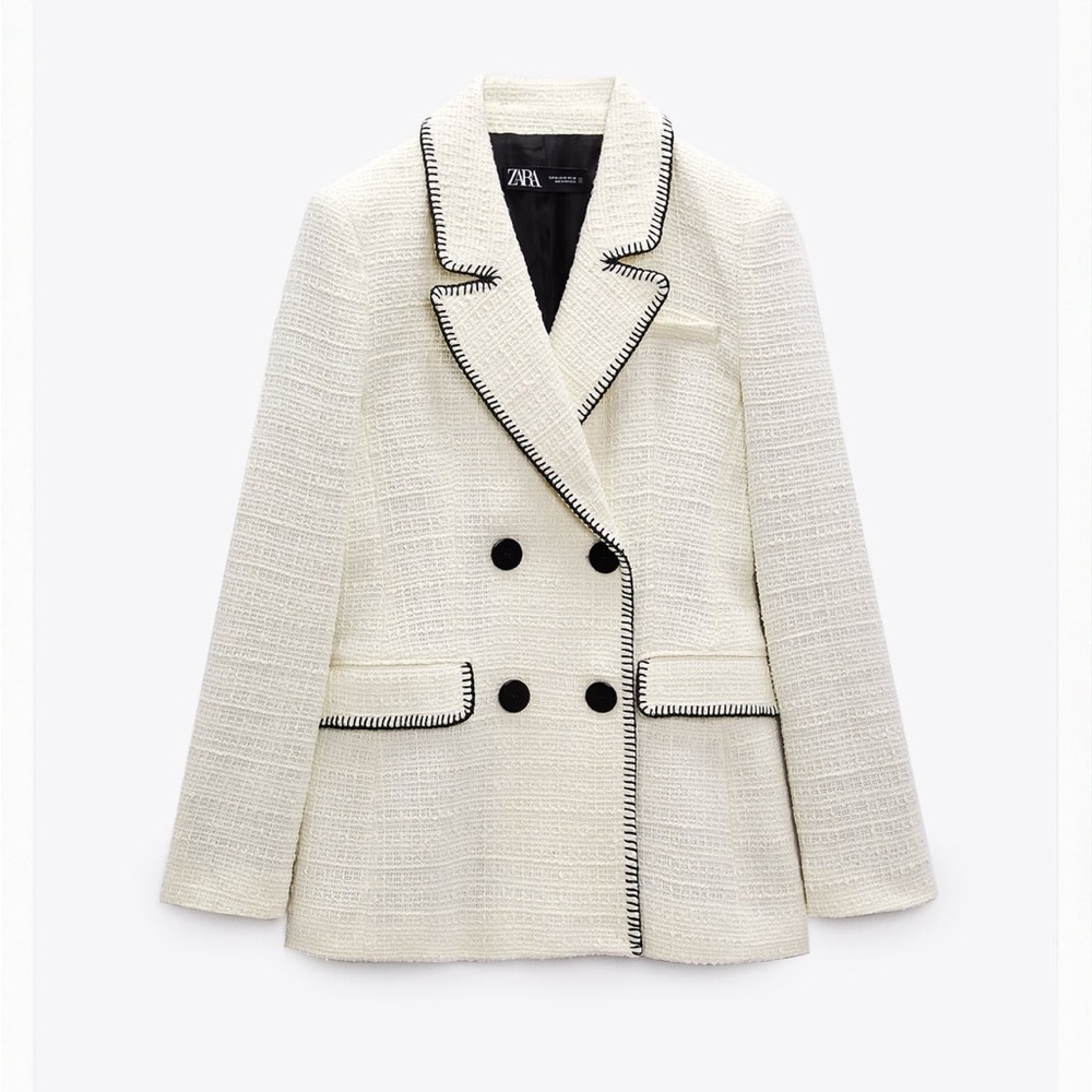 NWT Zara topstitched tweed blazer